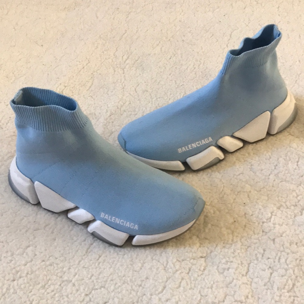 Balenciaga | Light Blue and White Speed Knit Sock Trainer Sneakers Size 8 - Picture 3 of 14